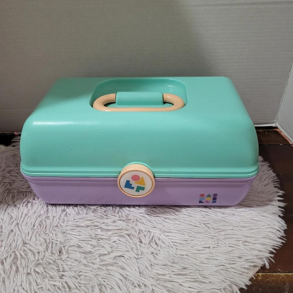 Vintage 90’s Caboodles of California Teal & Purple Makeup Box Case
